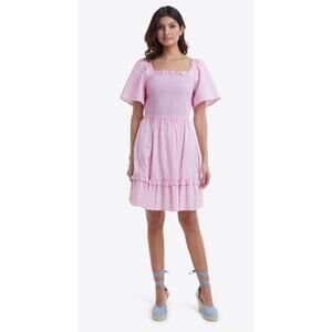 NWT Cottagecore Shirred Smocked Seersucker Dress Puff Sleeve Draper James XXL